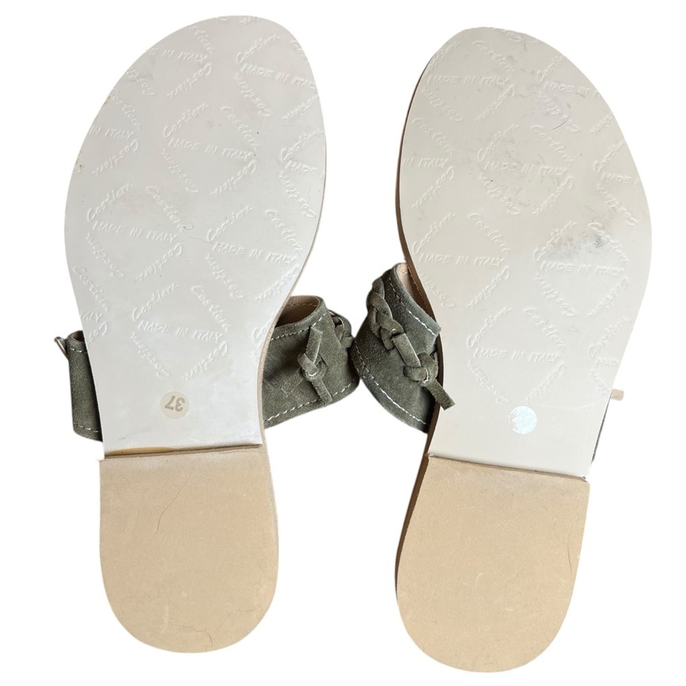 Costiera MADE IN ITALY Leather Sandals Green Suede Braided Flat Sz 37 (6.5-7 US) - Picture 9 of 10